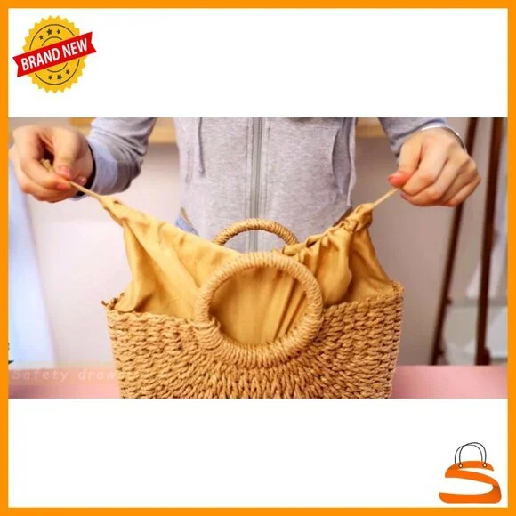 Handmade Straw Tote Bag Rattan Woven Handbag Travel Beach Bag - Picture 7 of 7